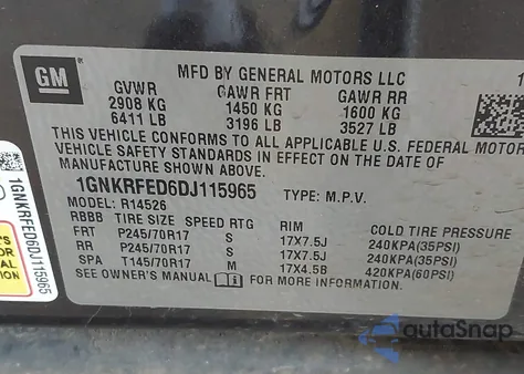 2013 Chevrolet Traverse Ls z USA, uszkodzony, nr VIN 1GNKRFED6DJ115965